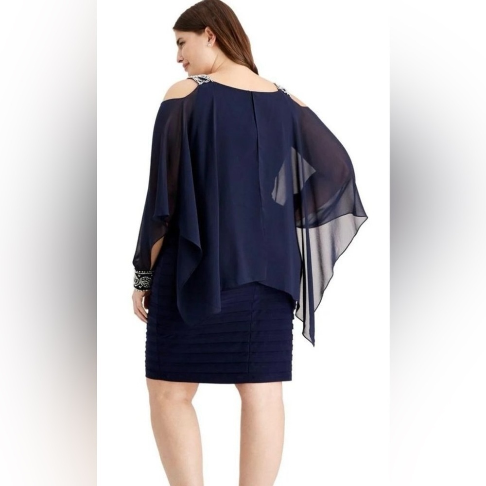 Betsy & Adams Elegant Navy Silver Cold Shoulder Drop Waist Dress Plus Sizes, NEW - Picture 8 of 14